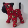 knuffel kat rood kerstbellen  35/25cm