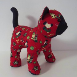 knuffel kat rood kerstbellen  35/25cm