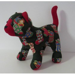 knuffel kat groen kerstsokken 35/25cm