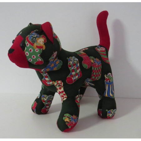 knuffel kat groen kerstsokken 35/25cm
