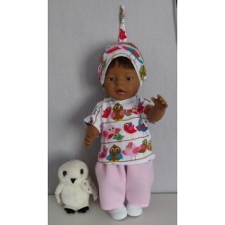 complete set roze met vogels gestreept baby born 43cm