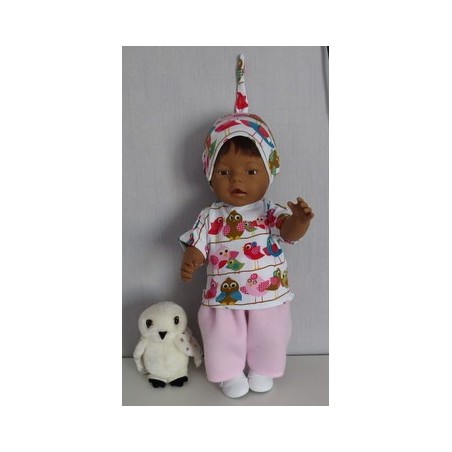 complete set roze met vogels gestreept baby born 43cm
