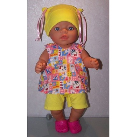 hes setje hello kitty roze geblokt baby born 43cm