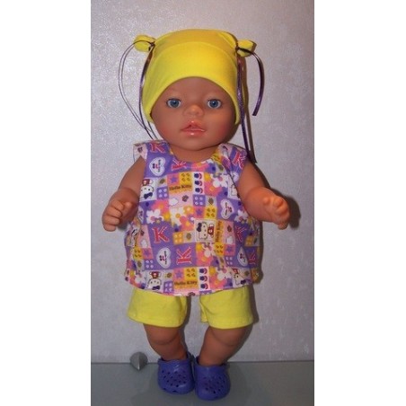 hes setje hello kitty lila geblokt baby born 43cm