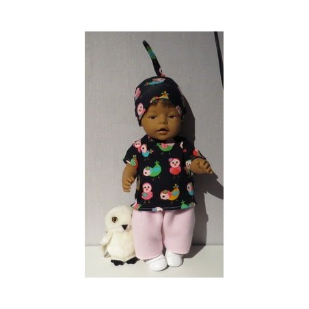 complete set roze met vogels zwart baby born 43cm