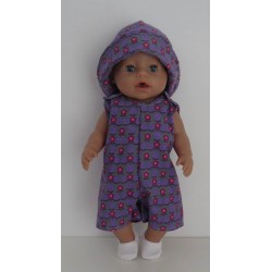 strandpakje grijs lila bloemen baby born 43cm