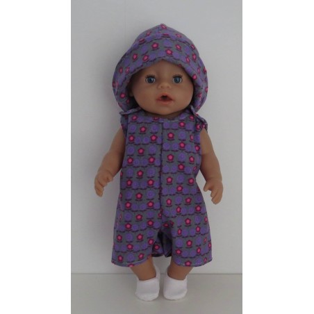 strandpakje grijs lila bloemen baby born 43cm