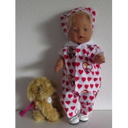luxe broek set wit met hartjes rood baby born 43cm