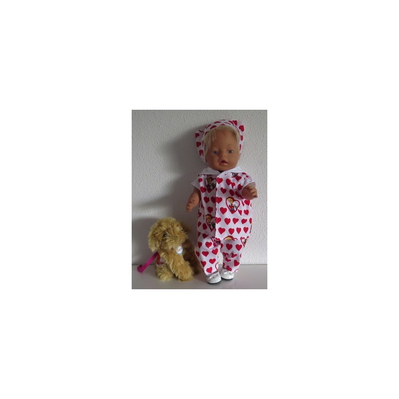 luxe broek set wit met hartjes rood baby born 43cm