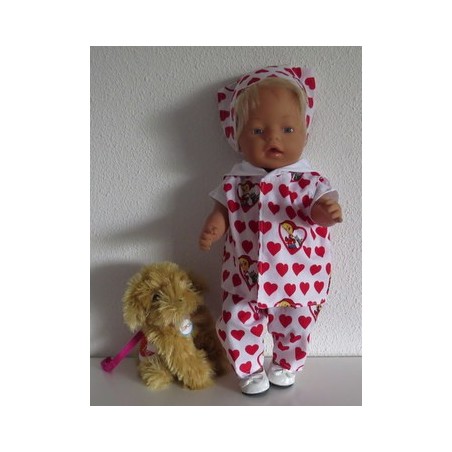 luxe broek set wit met hartjes rood baby born 43cm