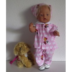 luxe broek setroze met hartjes wit  baby born 43cm