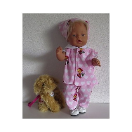 luxe broek setroze met hartjes wit  baby born 43cm