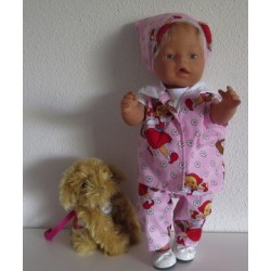 luxe broek set roze met bloemen wit  baby born 43cm