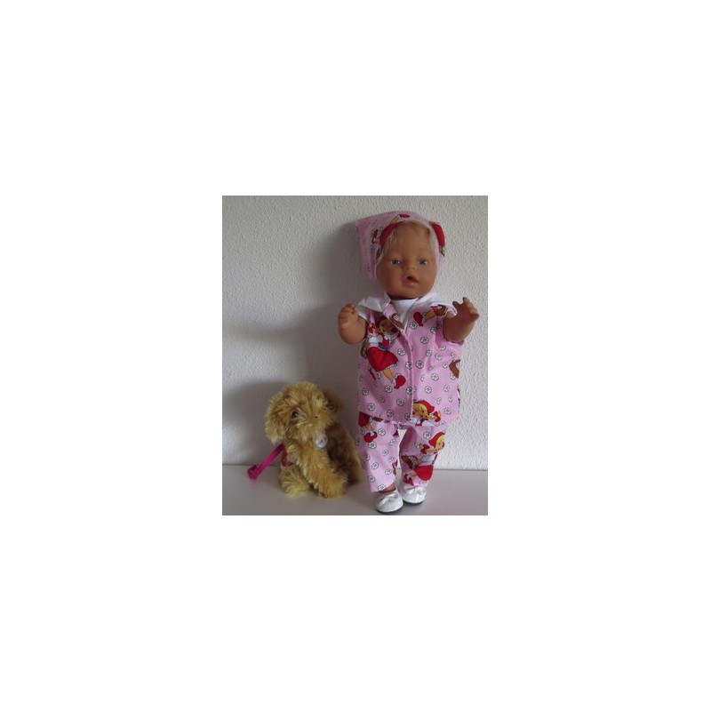 luxe broek set roze met bloemen wit  baby born 43cm