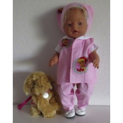 luxe broek set roze met bloemenkrans baby born 43cm