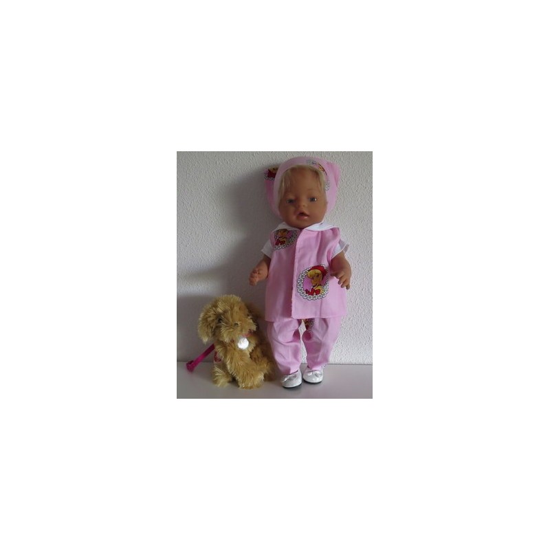 luxe broek set roze met bloemenkrans baby born 43cm