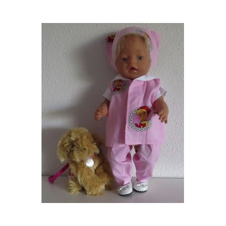 luxe broek set roze met bloemenkrans baby born 43cm
